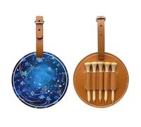 Blue Mini Flower Swirl Printed Golf Tees Organizer Bag, PU Leather Golf Tee Pouch, Portable Tee Holder with Belt Clip, 5 Tee Slots, Golf Bag Accessory and Golf Gift Brown
