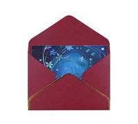 Blue Mini Flower Swirl Printed Pearl Paper Greeting Card, Dark Red - Folded Blank Cards with Gold Trim for Weddings, Birthdays, Christmas
