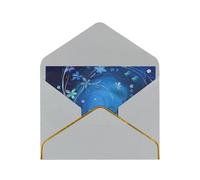 Blue Mini Flower Swirl Printed Pearl Paper Greeting Card, Light Grey - Folded Blank Cards with Gold Trim for Weddings, Birthdays, Christmas