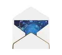 Blue Mini Flower Swirl Printed Pearl Paper Greeting Card, White - Folded Blank Cards with Gold Trim for Weddings, Birthdays, Christmas