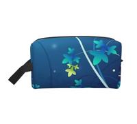 Blue Mini Flower Swirl Prints Large Makeup Bag Makeup Pouch with Handle, Portable Simple Travel Makeup Organizer Case for Women