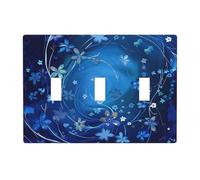 Blue Mini Flower Swirl Prints Wall Plate Decor Triple Toggle Switch Trim Panel, Decorative 3-Gang Switch Plate Outlet Cover