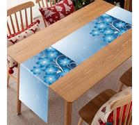 Blue Mini Flower Swirl Table Runner 71x13 Inch, Washable Linen Tablerunner for Holiday Dining, Elegant Table Runner for Wedding, Party & Home Decor