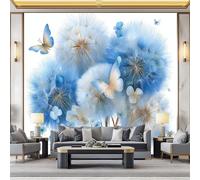 Blue Minimalism Wallpaper - Beautiful Flowers Butterflies Print Paste The Paper Application, 250 x 175 cm for Walls Living Room Lounge Bedroom Hallway Feature Wall