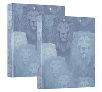 Blue Minimalist Lions Art One and A Half Inch Binders for School 3 Ringed with Pockets 1/2 Packs Aesthetic Binder 200 Sheets