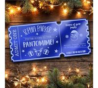 Blue Mirror Acrylic Ticket Any Pantomime Santa Christmas Personalised Any Text Voucher | Custom Surprise Reveal Voucher Ticket | Announcement Greeting Card | Note Card