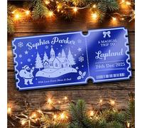 Blue Mirror Acrylic Ticket Lapland Surprise Trip Christmas Personalised Any Text Voucher | Custom Surprise Reveal Voucher Ticket | Announcement Greeting Card | Note Card