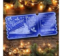 Blue Mirror Acrylic Ticket Polar Express Train Christmas Personalised Any Text Voucher | Custom Surprise Reveal Voucher Ticket | Announcement Greeting Card | Note Card