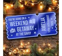 Blue Mirror Acrylic Ticket Weekend Away Getaway Surprise Trip Break Personalised Any Text Voucher | Custom Surprise Reveal Voucher Ticket | Announcement Greeting Card | Note Card