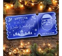 Blue Mirror Acrylic Ticket Winter Wonderland Christmas Day Out Personalised Any Text Voucher | Custom Surprise Reveal Voucher Ticket | Announcement Greeting Card | Note Card