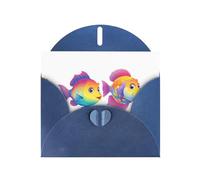 Blue MJHKXLJ A pair of rainbow fish Prints Pearlized Greeting Card - Envelope Included - Perfect for Christmas, Birthdays, Valentines, Weddings, and More