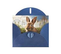 Blue MJHKXLJ Bunny on Green Grass Prints Pearlized Greeting Card - Envelope Included - Perfect for Christmas, Birthdays, Valentines, Weddings, and More