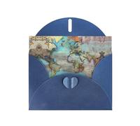 Blue MJHKXLJ Cartoon world map Prints Pearlized Greeting Card - Envelope Included - Perfect for Christmas, Birthdays, Valentines, Weddings, and More