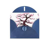 Blue MJHKXLJ Cherry Blossoms Tree Prints Pearlized Greeting Card - Envelope Included - Perfect for Christmas, Birthdays, Valentines, Weddings, and More