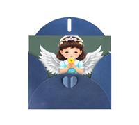 Blue MJHKXLJ Cute little angel Prints Pearlized Greeting Card - Envelope Included - Perfect for Christmas, Birthdays, Valentines, Weddings, and More
