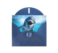 Blue MJHKXLJ Funny Dolphin Looking at You Prints Pearlized Greeting Card - Envelope Included - Perfect for Christmas, Birthdays, Valentines, Weddings, and More