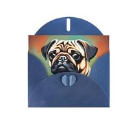 Blue MJHKXLJ Funny Happy Pug Dog Prints Pearlized Greeting Card - Envelope Included - Perfect for Christmas, Birthdays, Valentines, Weddings, and More