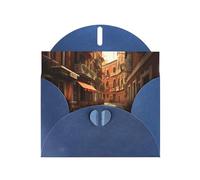 Blue MJHKXLJ Italian Old Street Prints Pearlized Greeting Card - Envelope Included - Perfect for Christmas, Birthdays, Valentines, Weddings, and More