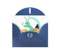 Blue MJHKXLJ Jade Rabbit on the planet Prints Pearlized Greeting Card - Envelope Included - Perfect for Christmas, Birthdays, Valentines, Weddings, and More