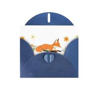 Blue MJHKXLJ Little fox enjoying flowers Prints Pearlized Greeting Card - Envelope Included - Perfect for Christmas, Birthdays, Valentines, Weddings, and More