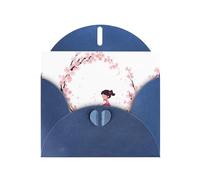 Blue MJHKXLJ Little girl picking cherry blossoms Prints Pearlized Greeting Card - Envelope Included - Perfect for Christmas, Birthdays, Valentines, Weddings, and More