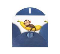 Blue MJHKXLJ Little monkey sleeping on a banana Prints Pearlized Greeting Card - Envelope Included - Perfect for Christmas, Birthdays, Valentines, Weddings, and More