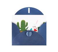 Blue MJHKXLJ Little rabbit watering the cactus Prints Pearlized Greeting Card - Envelope Included - Perfect for Christmas, Birthdays, Valentines, Weddings, and More