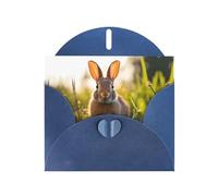 Blue MJHKXLJ Rabbit in the grass Prints Pearlized Greeting Card - Envelope Included - Perfect for Christmas, Birthdays, Valentines, Weddings, and More