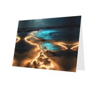 Blue MJHKXLJ View under the moon Prints Pearlized Greeting Card - Envelope Included - Perfect for Christmas, Birthdays, Valentines, Weddings, and More