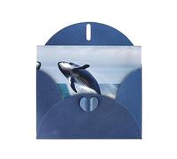 Blue MJHKXLJ Whales at sea Prints Pearlized Greeting Card - Envelope Included - Perfect for Christmas, Birthdays, Valentines, Weddings, and More