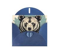 Blue MJHKXLJ Wildlife Hand Drawn Bear Animal Prints Pearlized Greeting Card - Envelope Included - Perfect for Christmas, Birthdays, Valentines, Weddings, and More