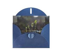 Blue MJHKXLJ Young sprouts in the rainy season Prints Pearlized Greeting Card - Envelope Included - Perfect for Christmas, Birthdays, Valentines, Weddings, and More