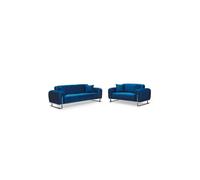 (Blue) MN FURNITURE Edinburgh Ribbed Velvet 3+2 Sofa Set Chrome Legs