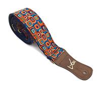 Blue Mod 60’s 70’s Retro Guitar Strap by Vtar, Made with Vegan Leather. For Acoustic, Bass and Electric