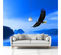 Blue Modern Eagle Sea Island 3D Print Wallpaper, Non-Woven Wall Mural for Living Room Bedroom Large Background - 150 x 105 cm (W x H) Decoration Poster Picture Mural Wallpaper (Not Peel and Stick)