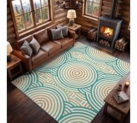 Blue Modern Minimalist Area Rug 160 x 230 cm, Machine Washable Carpet | Geometric Circles Arcs Stripes Printed Foldable Easy Care Rug, Non-Slip Backing Carpet for Lounge Bedroom Bedside