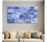 Blue Modern Stone Canvas 140x70cm Surface Texture Wall Picture | Contemporary Weathered Mineral Artwork Unframed Canvas Picture for Living Room Bedroom Studio Decor, Chic Slate Home Art