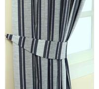 (Blue) Modern Stripe Jacquard Curtain Tie Back Pair