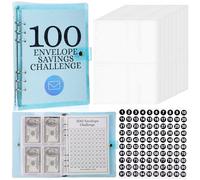 Blue Money Saving Wallet Cash Stuffing Binder, 100 Envelopes Saving Challenge, 100 Day Saving Challenge Savings Book Money Wallets for Saving Budget Planner with Digital Sticker