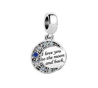 Blue Moon Dangel Bead Compatible with Pandora Bracelets I Love You Moon Back Valentine's Days Anniversary Wife Husband Birthday