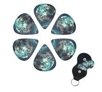 blue moon Guitar Picks 6 Pack, 0.71mm Thickness Celluloid Bass Pick with Leather Guitar Pick Holder Keychain Abstract Art Pics Plectrum for Acoustic Electric Guitar, Ukulele, Bass