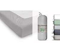 BLUE MOON Organic cotton jersey fitted sheet GOTS-certified Ökotex Made in Green (stone, 180-200x200cm)