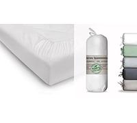 BLUE MOON Organic cotton jersey fitted sheet GOTS-certified Ökotex Made in Green (white, 140-160x200cm)