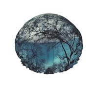 blue moon Shower Cap for Women Men, Adjustable Reusable Shower Bonnet Double Layer Waterproof Bath Caps, EVA Lining, Elastic Band Hair Cap for All Hair Lengths