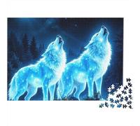 Blue Moon Wolves 1000 Pieces Blue Wolf Moon Recycled Cardboard Puzzle for Family Game Night Team Building Educational Enlightenment Casual Gamers Gift 52x38cm/1000pcs