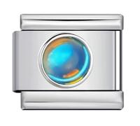 Blue Moonstone Round Crytal Month Birth Year Birthday Stone Anniversary Birthstone Crystal Silver Italian 9mm Link Stainless Steel Bracelet Charm Compatible With 9mm Link