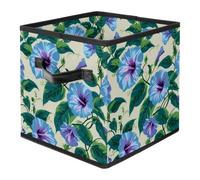 Blue Morning Glory Blossoms Pattern Foldable Fabric Storage Cubes with Reinforced Handles - Large Collapsible Organizer Bins for Blankets, Space-Saving Home Storage Solution