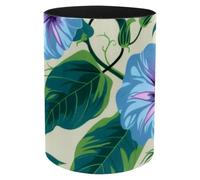 Blue Morning Glory Blossoms Pattern Metal & Faux Leather Desk Organizer - Multipurpose Pencil Pen Holder for Cosmetics Brushes, Teachers Students Office Classroom Decor Storage Box