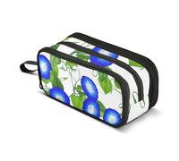Blue Morning Glory Flowers Green Pencil Pouch Zipper Pencils Case Pencils Storage Bags Cute Pen Pouch for Girls Teacher Kids Back to School Supplies Organizer 8.86x3.54x4.33in