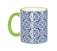 Blue Moroccan Portuguese Ceramic Tile Coffee Mug With Handle Tea Cup Mug Drinking Cups Ceramic Reusable Funny Novelty Coffee Mugs Travel Cup Drinkware Accessories for Home Office Cups Gifts 11oz